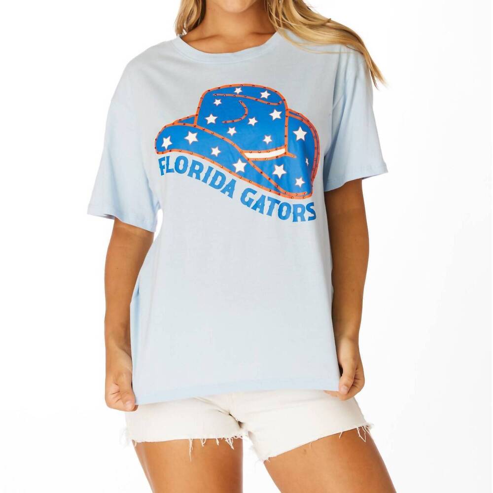 NEW STEWART SIMMONS florida cowboy hat boyfriend tee in light blue